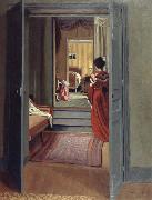 Felix Vallotton Interior with Woman in red painting